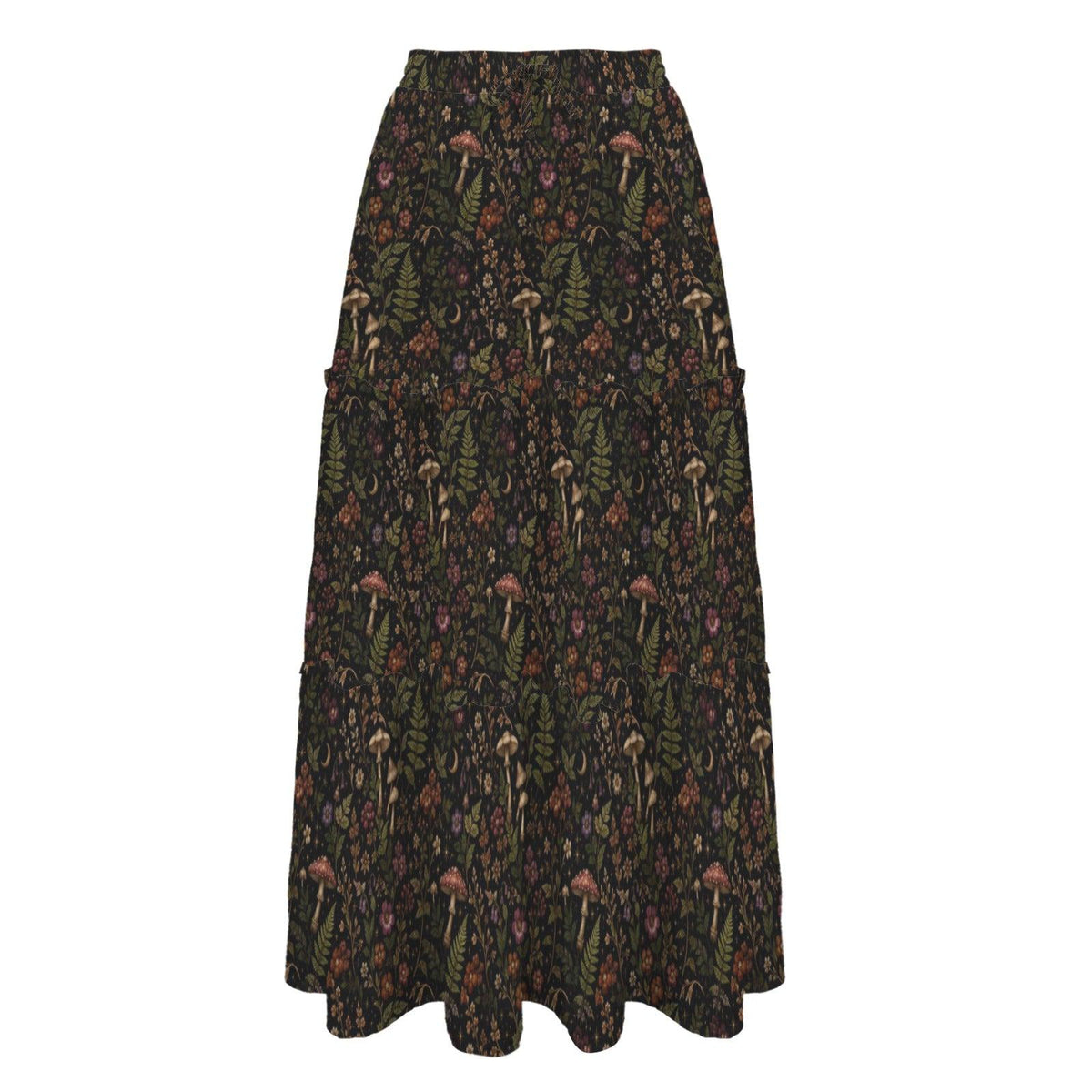 Enchanted Woodland Maxi Skirt, Mushrooms, Ferns and Dark Florals