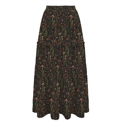 Enchanted Woodland Maxi Skirt, Mushrooms, Ferns and Dark Florals