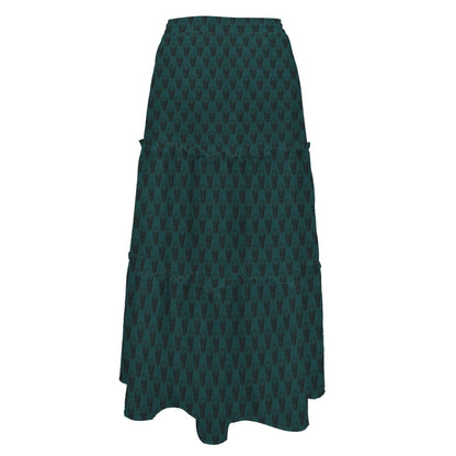 Tonal Damask Maxi Skirt, Forest Green Botanical Tiered Skirt