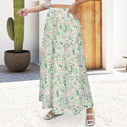 Cottage Garden Maxi Skirt, Blush Watercolor Floral Design