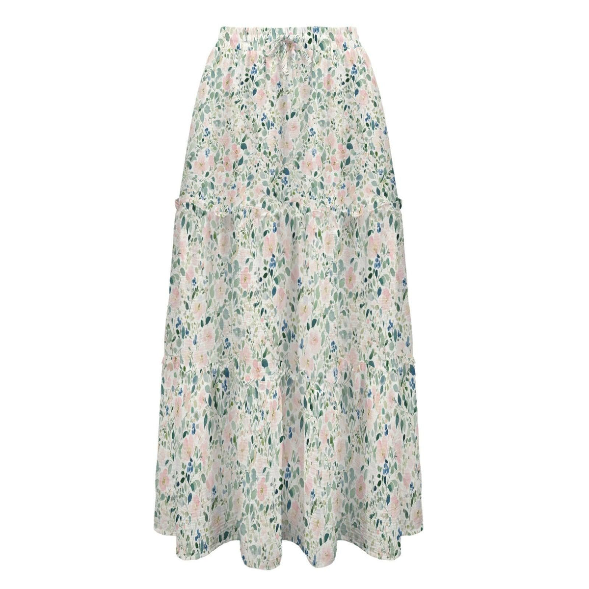 Watercolor Floral Maxi Skirt, Delicate Blue Teal Cottage Blooms