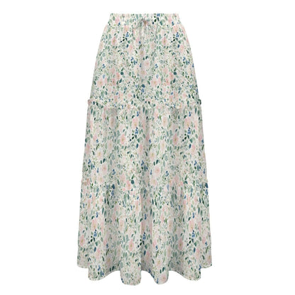 Watercolor Floral Maxi Skirt, Delicate Blue Teal Cottage Blooms