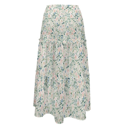 Watercolor Floral Maxi Skirt, Delicate Blue Teal Cottage Blooms
