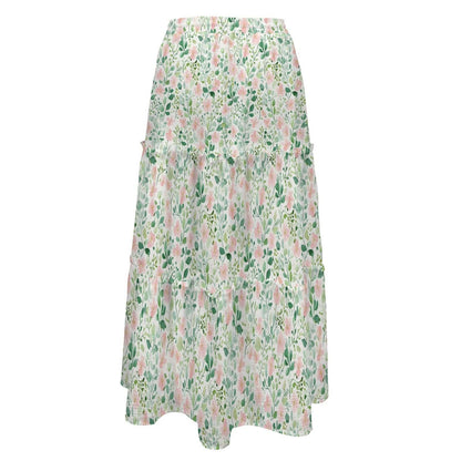 Cottage Garden Maxi Skirt, Blush Watercolor Floral Design