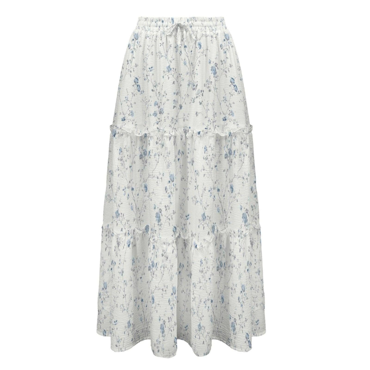 Delicate Blue Floral Maxi Skirt, Ivory Ditsy Wildflower Design