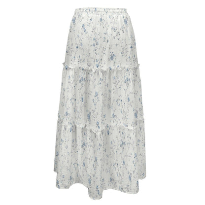 Delicate Blue Floral Maxi Skirt, Ivory Ditsy Wildflower Design