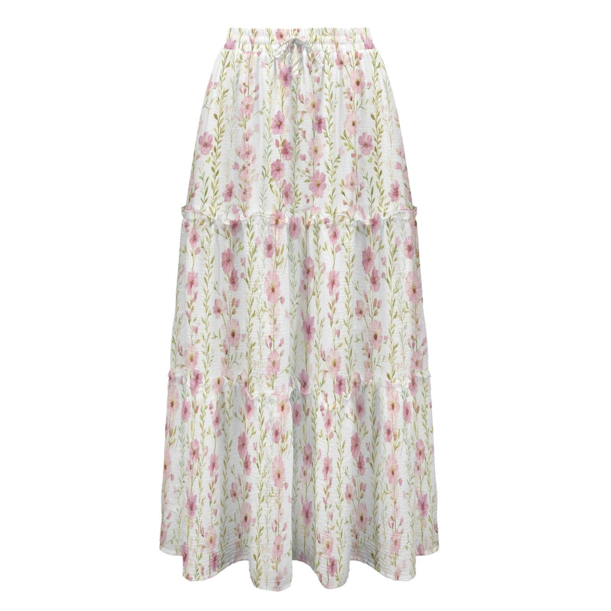 Ditsy Wildflower Maxi Skirt, Ivory Cottage Garden Tiered Skirt