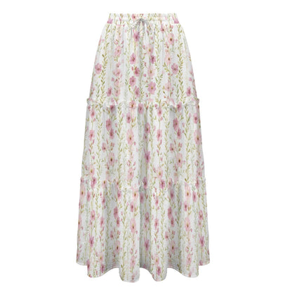 Ditsy Wildflower Maxi Skirt, Ivory Cottage Garden Tiered Skirt
