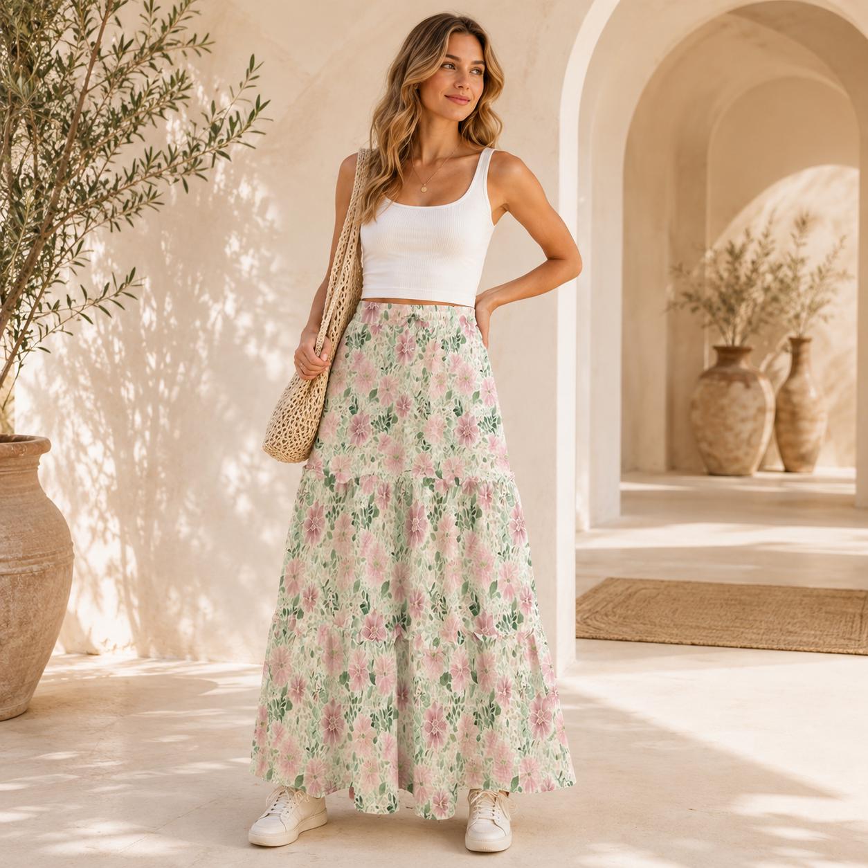 High Waist Tiered Maxi Skirt