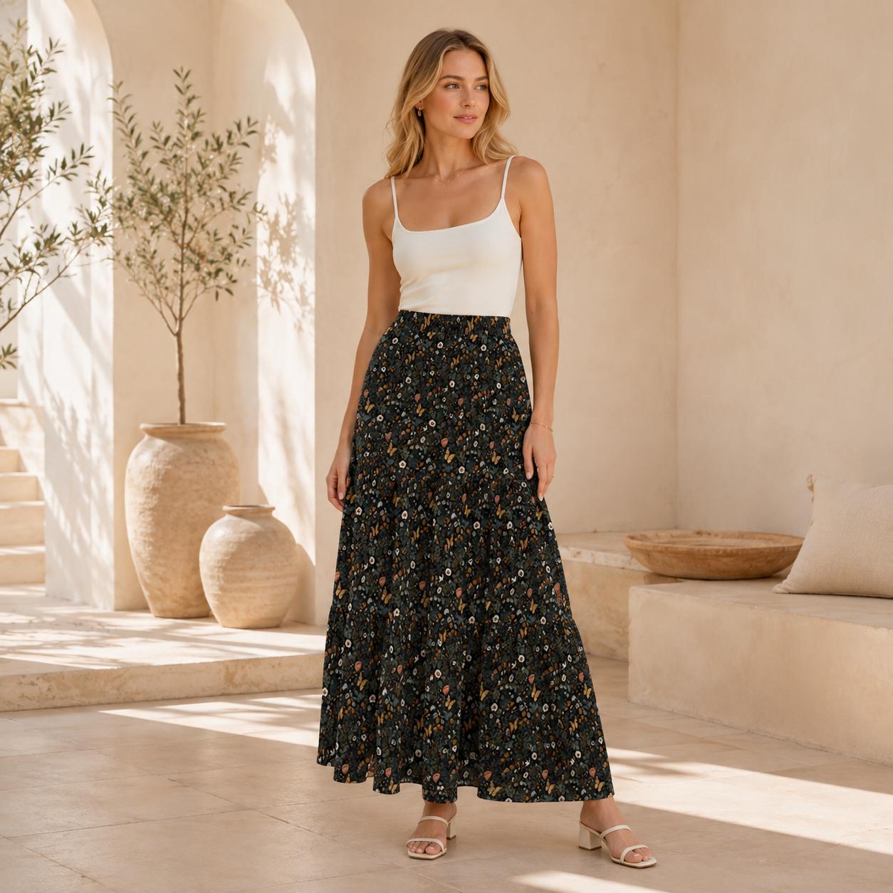 High Waist Tiered Maxi Skirt