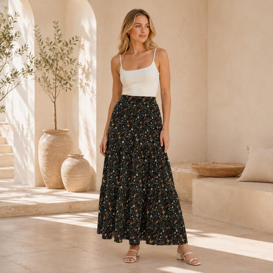 High Waist Tiered Maxi Skirt