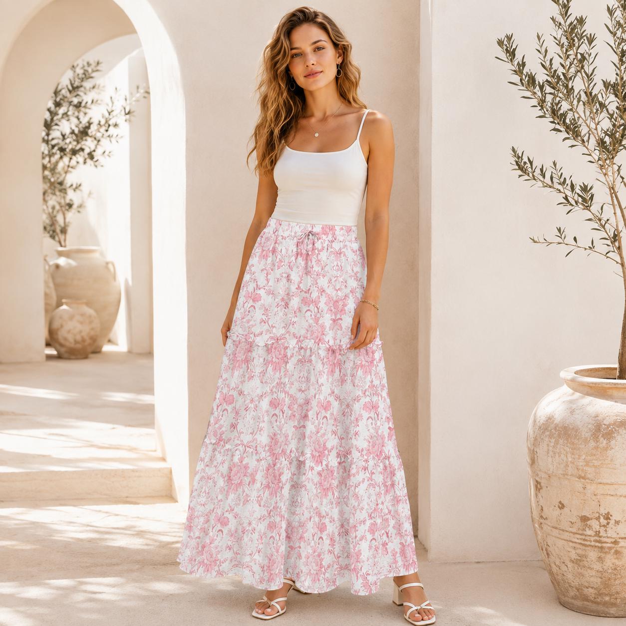 High Waist Tiered Maxi Skirt