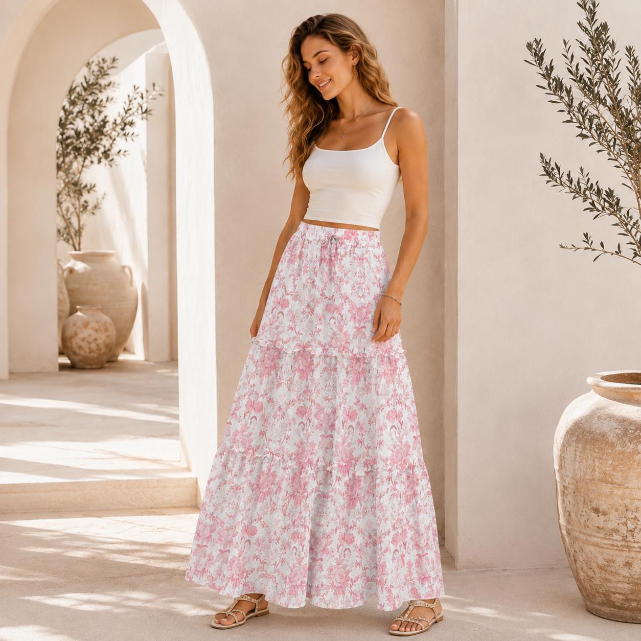 High Waist Tiered Maxi Skirt