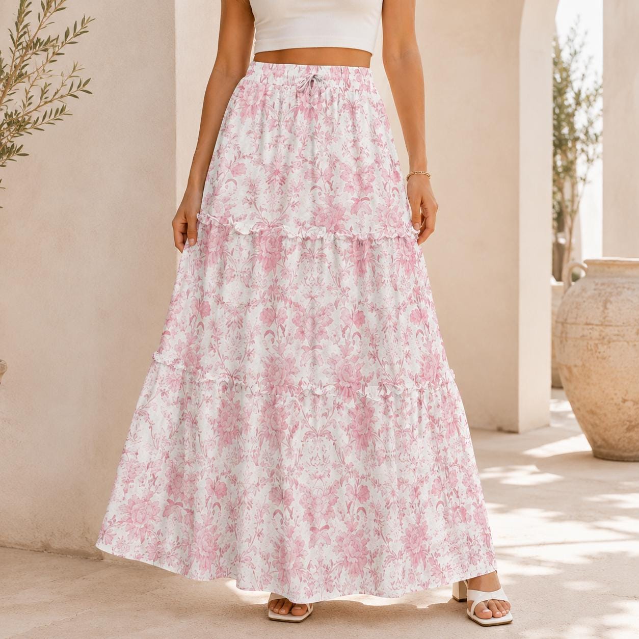 High Waist Tiered Maxi Skirt