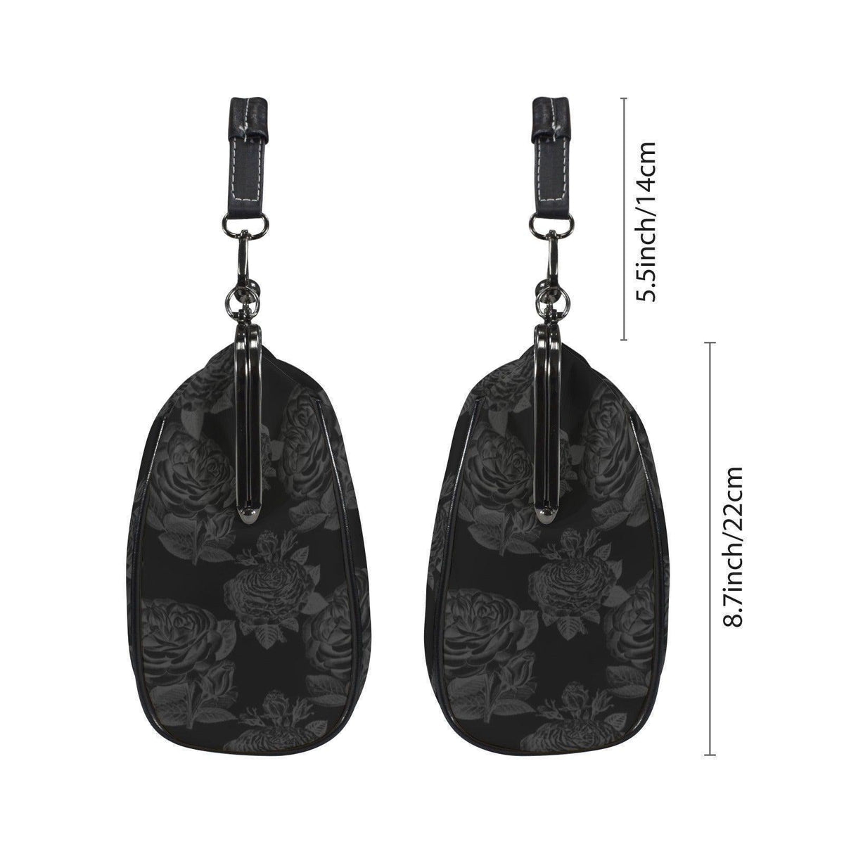 Black Rose Kisslock Bag, Dark Floral Vintage Handbag, Elegant Top Handle Evening Purse