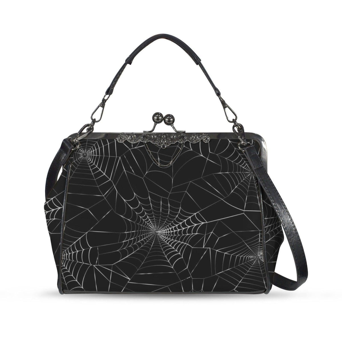 Gothic Spiderweb Satchel, Witchy Web Purse, Dark Halloween Bag, Waxed PU Leather Clutch