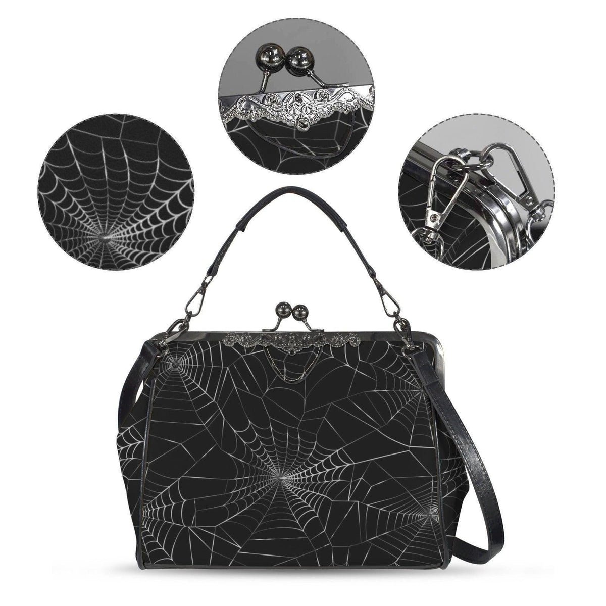 Gothic Spiderweb Satchel, Witchy Web Purse, Dark Halloween Bag, Waxed PU Leather Clutch