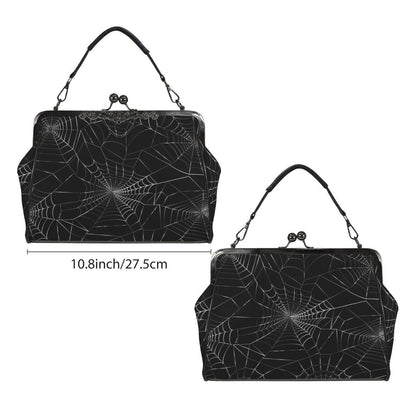 Gothic Spiderweb Satchel, Witchy Web Purse, Dark Halloween Bag, Waxed PU Leather Clutch
