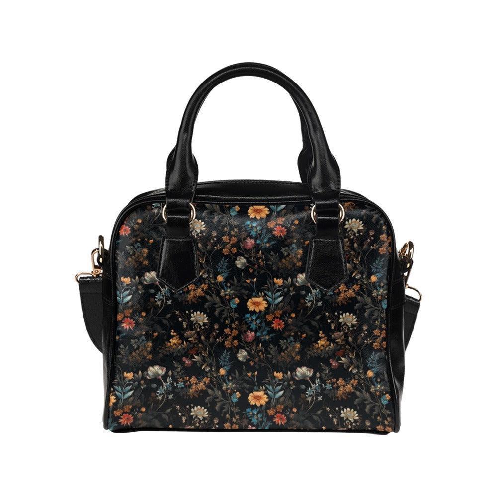 Dark Floral Satchel, Witchy Botanical Handbag, Cottagecore Purse