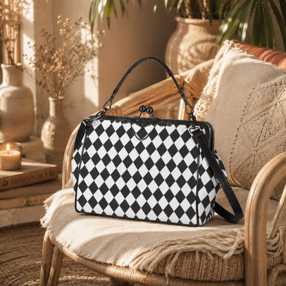 Black and White Harlequin Kisslock Handbag
