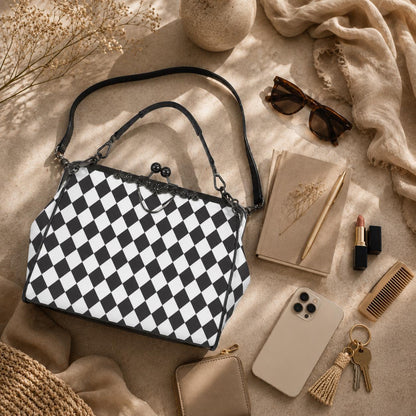 Black and White Harlequin Kisslock Handbag
