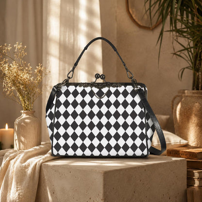 Black and White Harlequin Kisslock Handbag