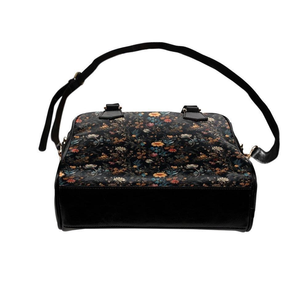 Dark Floral Satchel, Witchy Botanical Handbag, Cottagecore Purse