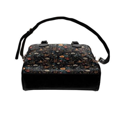 Dark Floral Satchel, Witchy Botanical Handbag, Cottagecore Purse