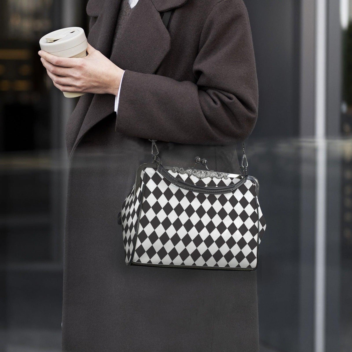 Black and White Harlequin Kisslock Handbag