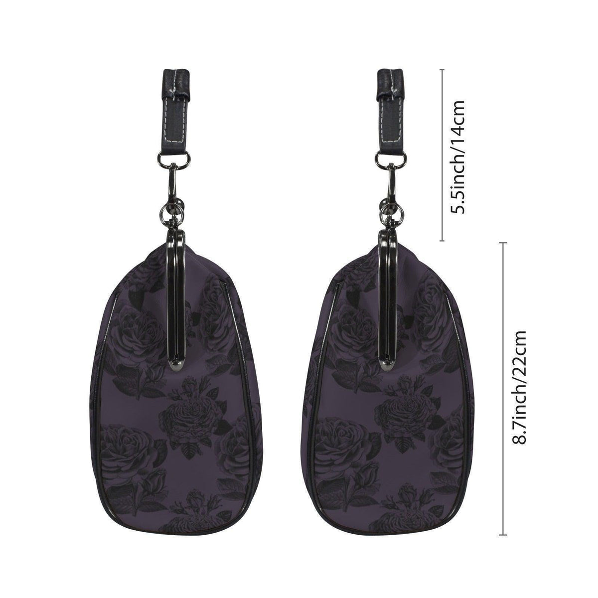 Gothic Rose Handbag, Dark Purple Kiss Lock Purse, Victorian Crossbody Bag