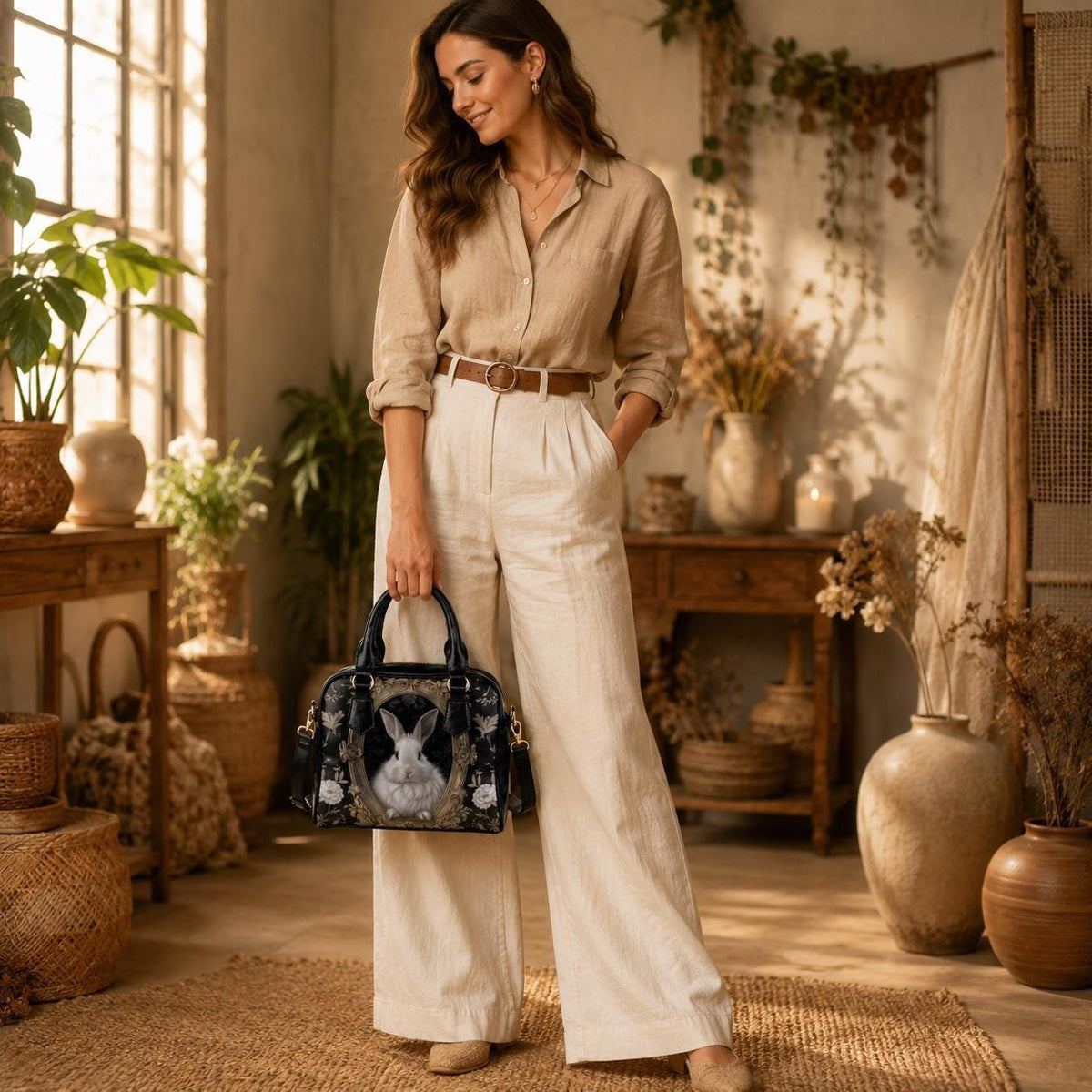 Rabbit Portrait Satchel Handbag