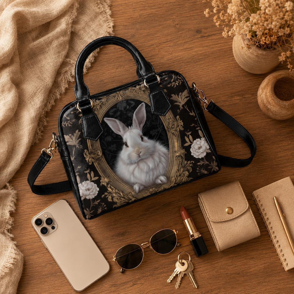 Rabbit Portrait Satchel Handbag