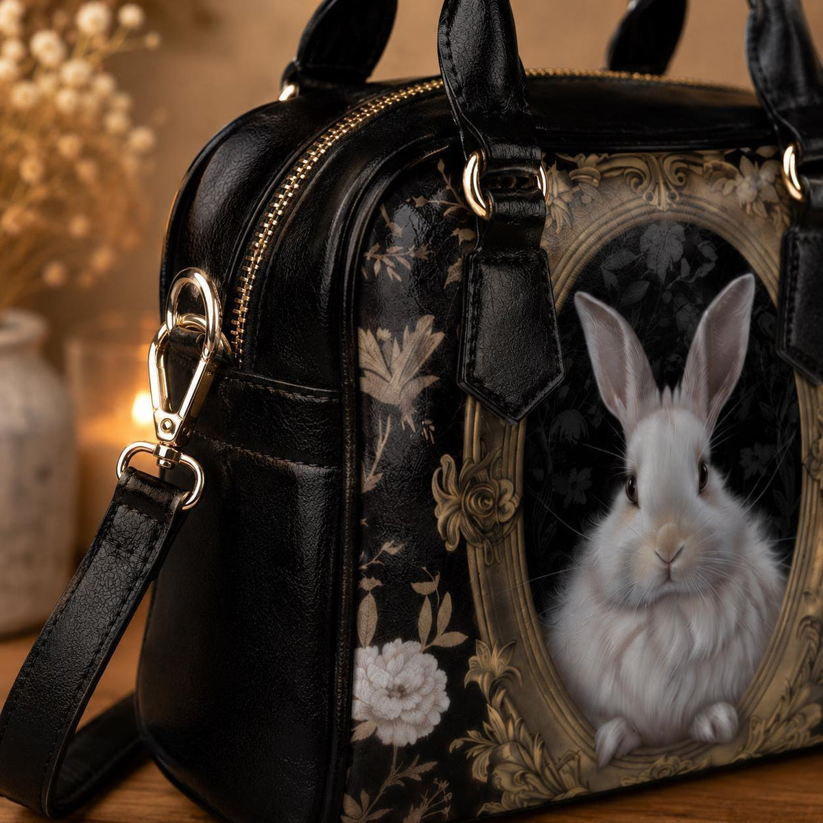 Rabbit Portrait Satchel Handbag