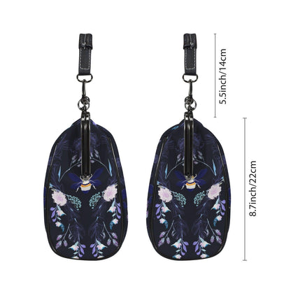 Bee Floral Kisslock Bag, Night Garden Purse, Cottagecore Handbag