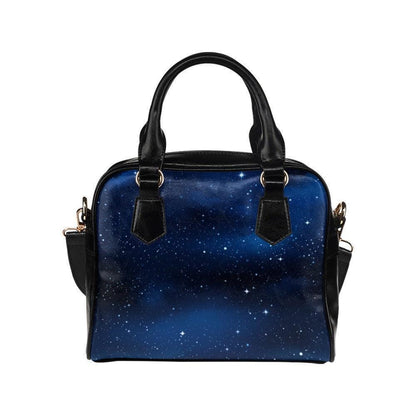 Cosmic Galaxy Stars Dark Blue Purse, Celestial Print Vegan Leather Handbag