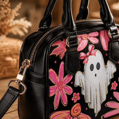 Pink Floral Ghost Satchel Bag, Kawaii Halloween Crossbody Purse