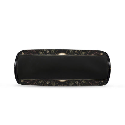 Black Cat Kisslock Purse, Crescent Moon Dark Floral Crossbody Bag