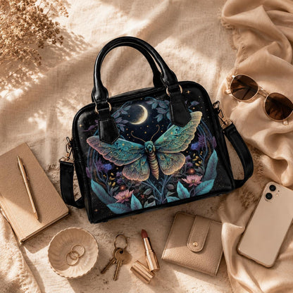 Celestial moth moon handbag, witchy astrology crossbody bag, mystical travel tote, enchanted everyday purse