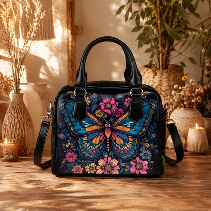 Butterfly Handbag, Colorful Floral Purse, Art Nouveau Statement Satchel