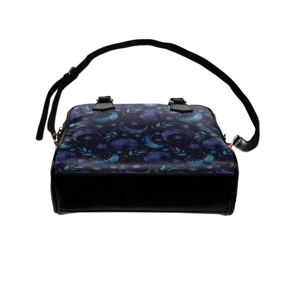 Celestial Moon Phase Handbag, Witchy Dark Blue Star Satchel Purse