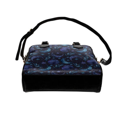 Celestial Moon Phase Handbag, Witchy Dark Blue Star Satchel Purse