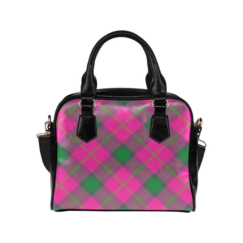 Pink green plaid satchel bag, pastel punk crossbody purse, kawaii grunge handbag for women