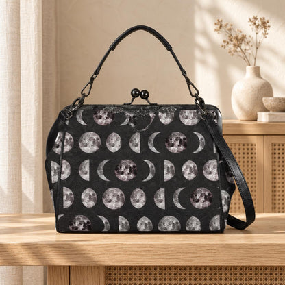 Moon Phase Kiss Lock Shoulder Bag, Celestial Lunar Crossbody Handbag, Witchy Style Astrology Gift