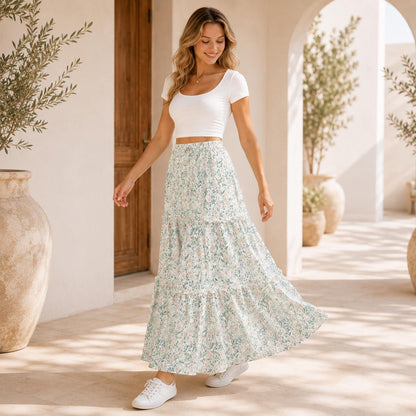 High Waist Tiered Maxi Skirt