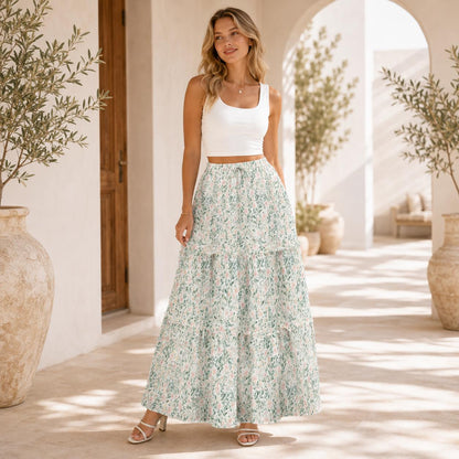 High Waist Tiered Maxi Skirt