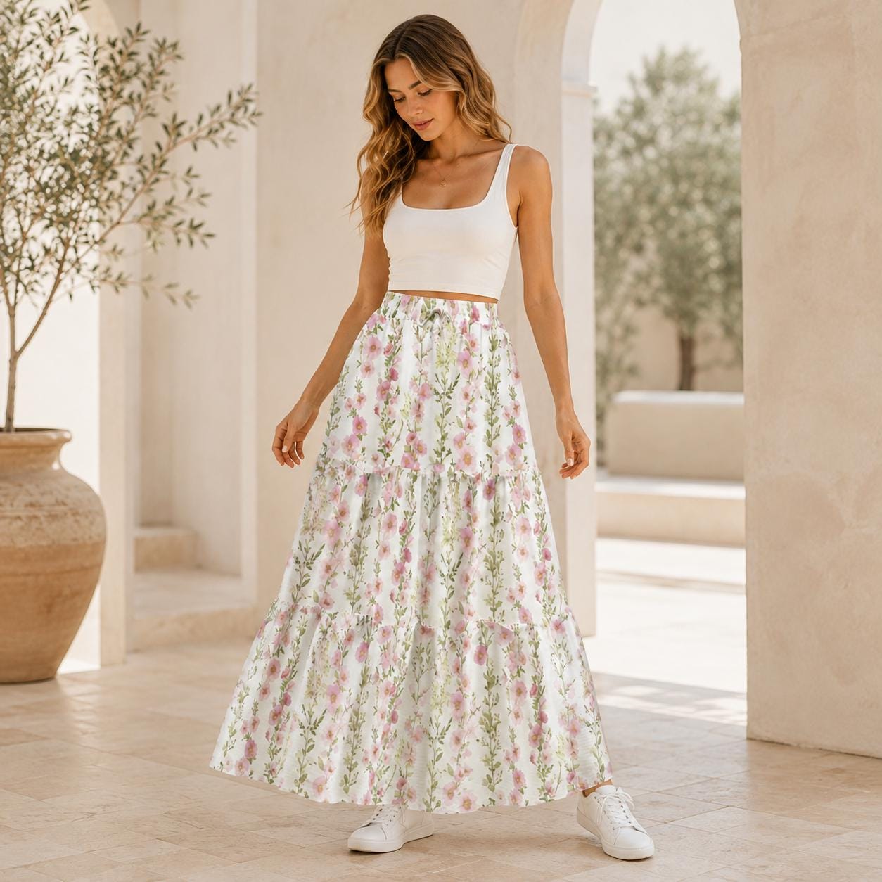 High Waist Tiered Maxi Skirt