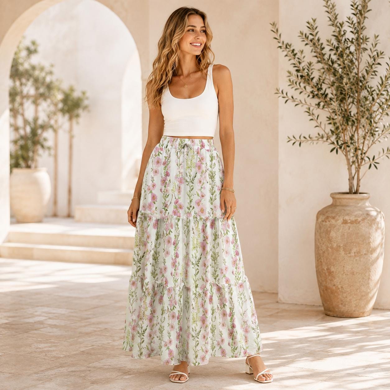 High Waist Tiered Maxi Skirt