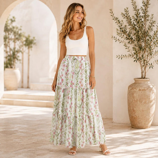 High Waist Tiered Maxi Skirt