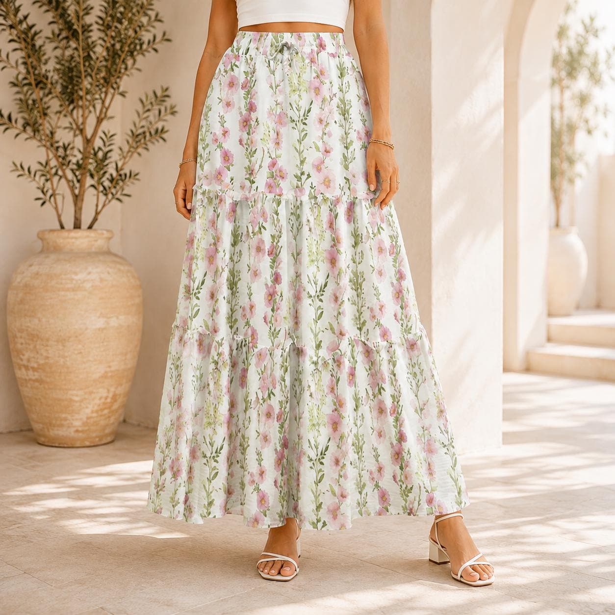 High Waist Tiered Maxi Skirt