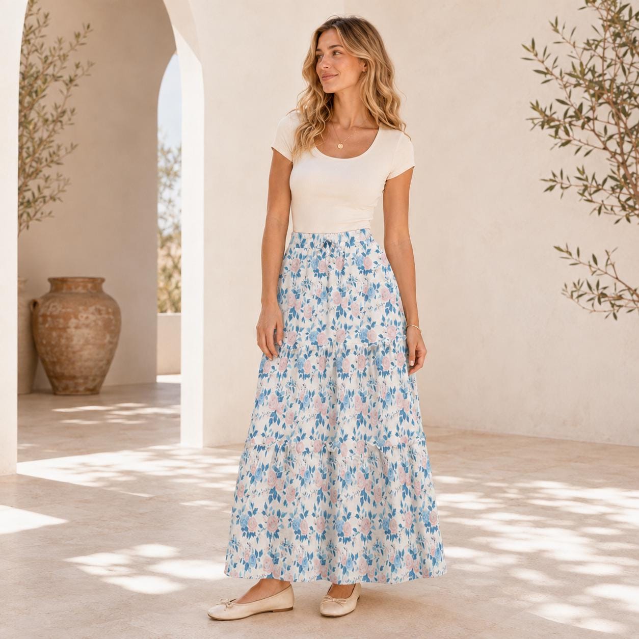 High Waist Tiered Maxi Skirt